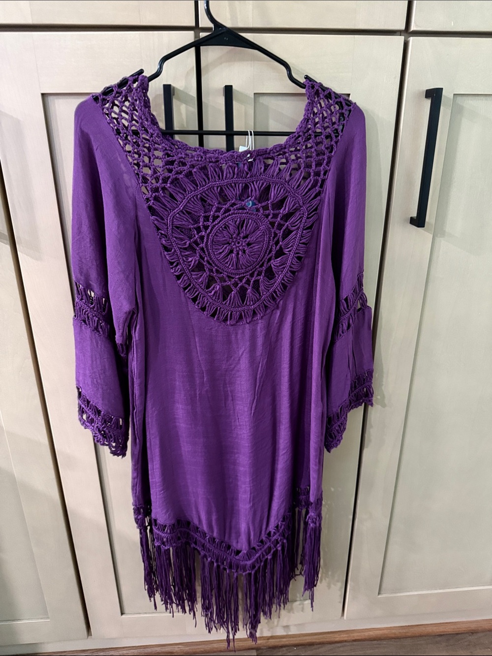 Purple Crochet-Detail Women's Tunic Top